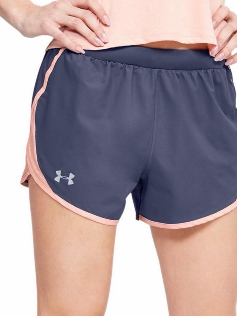 Under Armour Fly By 2.0 Running Shorts Blue Peach Lined Activewear L